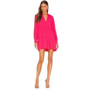 Amanda Uprichard Saffron Dress in Begonia Pink Long Sleeve V-Neck Tiered Mini XS